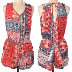 En Creme Bandana Paisley Sleeveless Romper Tie Back